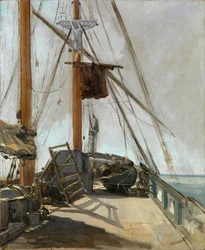 ""Pokład łodzi"" - Obraz Edouarda Maneta (1832-1883), ok. 1860, olej na płótnie - Pokład statku - Olej na płótnie Edouarda Maneta (1832-1883), ok. 1860 - 56, 4x47cm - Narodowa Galeria Wiktorii, Melbourne