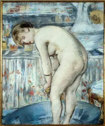 Wanna lub Kobieta w wannie. Kobieta ze stopami w umywalce robi sobie toaletę. Obraz pastelowy Edouarda Maneta (1832-1883) wym. 0,54 x 0,45