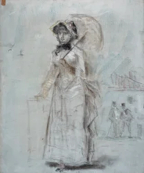 Kobieta idąca z otwartym parasolem, 1880