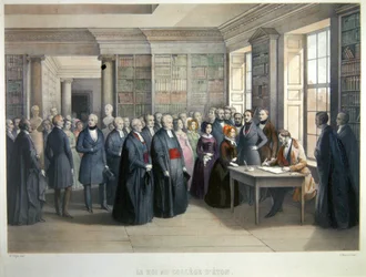Król Ludwik Filip podpisuje księgę gości podczas wizyty w Eton College w dniu 10 grudnia