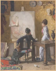Adéle de Saussure i Marie-Louise Ravel, żona artysty, w jego pracowni