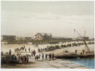Scena i widok kanału w „”Inauguracja Kanału Sueskiego przez G. Nicole. 1869
