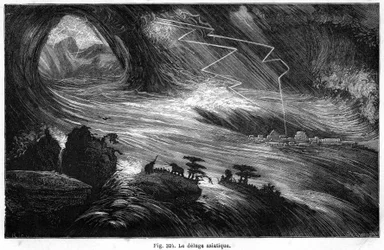 Potop azjatycki: katastrofa, która mogła zainspirować potop opisany w Biblii: z księgi Ludwika Figuiera „La Terre avant le deluge”, wydanie Hachette 1872