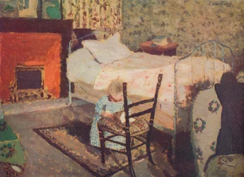 Dziecko bawiące się: Annette Roussel przed drewnianym krzesłem, c1900, c1932