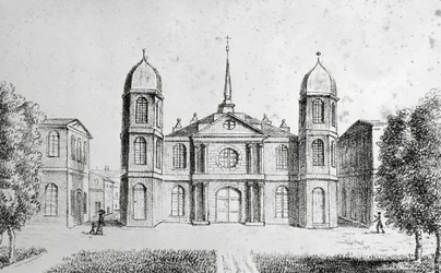 Kościół w Nowym Orleanie, Stany Zjednoczone Ameryki, litografia Edouarda de Montule (1792-1828) z podróży do Ameryki, Włoch, Sycylii i Egiptu