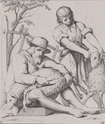 Dwóch mężczyzn do strzyżenia owiec, ok. godz. 1842.