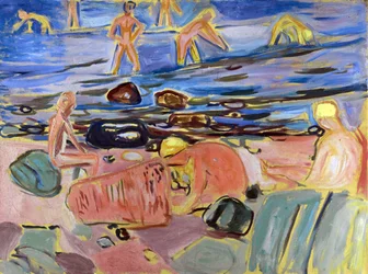 Garcons se baignant - Chłopcy w kąpieliskach par Munch, Edvard (1863-1944). Olej na płótnie, rozmiar : 68x90