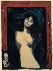 Madonna (zakochana kobieta). Praca Edvarda Muncha (1863-1944), kolorowa litografia