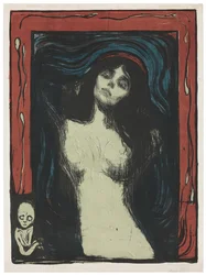 Madonna - Liebendes Weib, ok. 1930 r. 1895-1902 (litografia drukowana w kolorze czarnym, czerwonym, niebieskim i jadeitowym na białym)