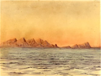 Zachód słońca, Simons Bay, RPA (wc na papierze)
