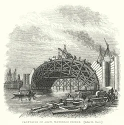 Centrowanie łuku, most Waterloo (grawerowanie)