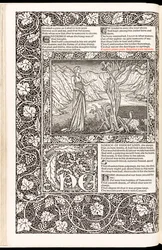 „The Works of Geoffrey Chaucer Now Newly Imprinted” autorstwa Geoffreya Chaucera, opublikowany przez Kelmscott Press w 1896 r. (drzewryt)