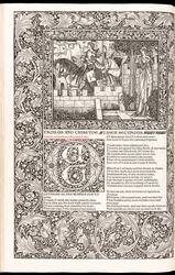 „The Works of Geoffrey Chaucer Now Newly Imprinted” autorstwa Geoffreya Chaucera, opublikowane przez Kelmscott Press w 1896 r. (drzewryt)