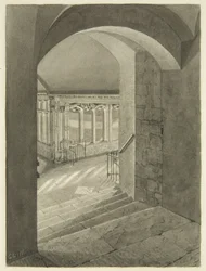 Wejście do Cloisters z katedry w Bristolu z grobem Edwarda Birda (ołówek i akwarela na papierze)