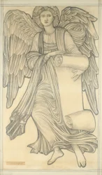 Anioł ze zwojem - figura dziewiąta, 1880 (kreda na papierze)