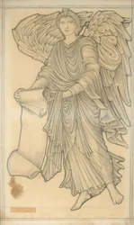Anioł ze zwojem - figura dziesiąta, 1880 (kreda na papierze)