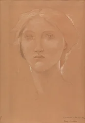 Studium głowy Margaret Burne-Jones do „Króla Cophetua i żebraczki” (kreda na papierze)