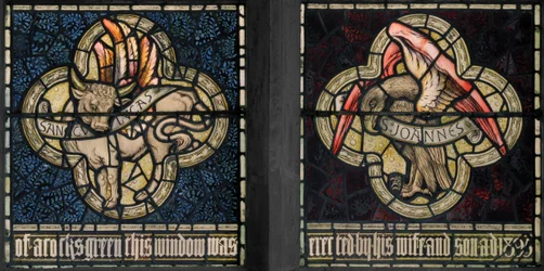 Birmingham, Acocks Green, St Mary the Virgin, Morris & Co., Edward Burne-Jones, John Henry Dearle (1859-1932), Symbole ewangelistów, Święty Łukasz i Święty Jan, 1895