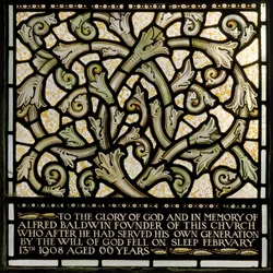 Wilden, All Saints, Morris & Co., Edward Burne-Jones, John Henry Dearle (1859-1932), Dedykacja dla Alfreda Baldwina z okna The Joshua, 1902-1914, Louisa, The Baldwins, Premier, Metodysta, Wo