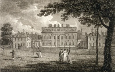 Widok Buckingham House, rytowany przez W. Knighta, opublikowany w 1799 r.