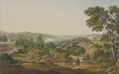 Równina Olimpijska, tablica 6 z części 1 "Widoków w Grecji", wyryta przez J. Bailey, 1820 (akwatinta)