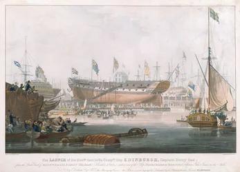 Uruchomienie Edynburga w Blackwall, 9 listopada 1825, namalowanego przez Huggins