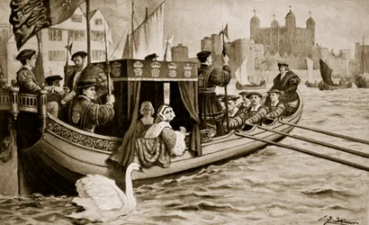 Catherine Howard zostaje przeniesiona do wieży, ilustracja z "Hutchinson
