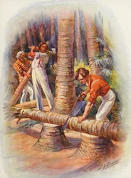 Ilustracja do Masterman Ready autorstwa Captaina Marryata (kolorowa litografia)