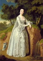 Elizabeth Montague stojąca w leśnym pejzażu, ok. 1750 (olej na płótnie)
