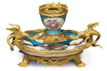 Turkusowy enkoder w stylu Wilhelma IV Sevresa, porcelana prawdopodobnie XVIII w., ormolu ok. 1835-40