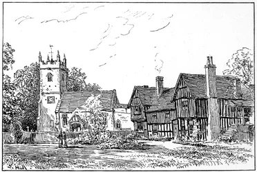 Kościół Clifford i stary dom, Stratford-upon-Avon, Warwickshire, 1885.