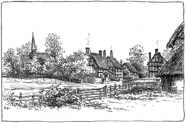 Wieś Luddington i nowy kościół, Warwickshire, 1885.