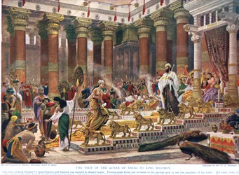 Wizyta królowej Saby u króla Salomona, ilustracja z „Historii narodów Hutchinsona”, początek XX wieku