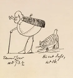 Edward Lear w wieku 73 i pół lat i jego kot Foss, lat 16