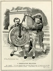 „Prezentacja Millstone”, premier Asquith przedstawia kanclerzowi skarbu Lloydowi George