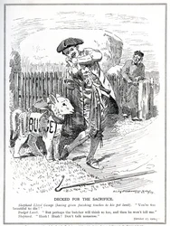 Lloyd George przygotowuje się do wysłania swojej "owieczki", "Budżetu Ludowego", na ofiarę i zabicie przez Izbę Lordów, 1909 r.
