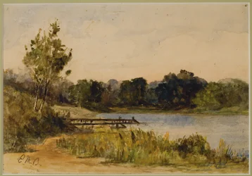 Krajobraz z dokiem i wodą (#37), c. 1880 (akwarela na papierze)