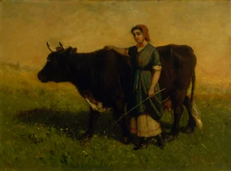 Kobieta bez tytułu idąca z krową, ca. 1869.