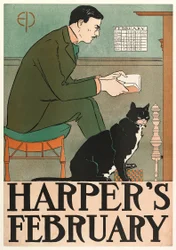 Plakat reklamujący Harpers New Monthly Magazine, luty 1898