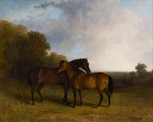 Dwóch myśliwych w krajobrazie, ok. 1830-99 (olej na płótnie)
