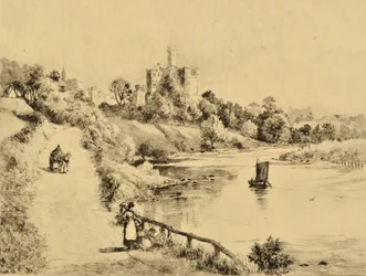 The Coquet: Warkworth Castle od drogi do Amble, ok.1880 (akwaforta)