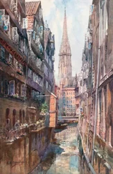 Hamburg - Stecklbornfleth, kościół Mikołaja (kolorowa litografia)