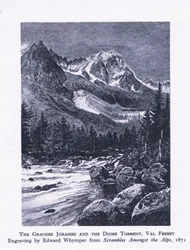 Grandes Jorasses i potok Doire, Val Ferret, z British Adventure, wydanego przez Collins, 1947