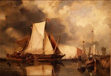 Łodzie rybackie na mieliźnie na Scheldt