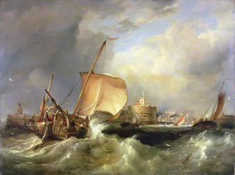 Francuski łódka do śledzi płynąca do portu w pobliżu Havre de Grace