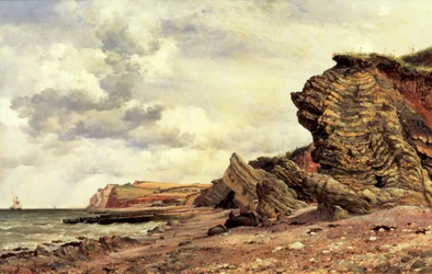 „Triasowe klify, niebieska kotwica, North Somerset”, 1866 r