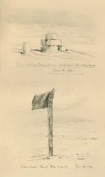 Cairn pozostawiony przez Norwegów i Amundsens South Pole Mark, styczeń 1912, 1913.