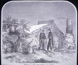 Szkice z życia wojska – ważenie racji żywnościowych, z „Ilustrowanej gazety Franka Leslie”, 7 maja 1864 r. (rycina)