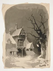 Scena zimowa: Dom w śniegu (recto); Różne badania figur (verso)