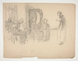 Wczesne studium dla Stony Ground 1884, wnętrze z figurami